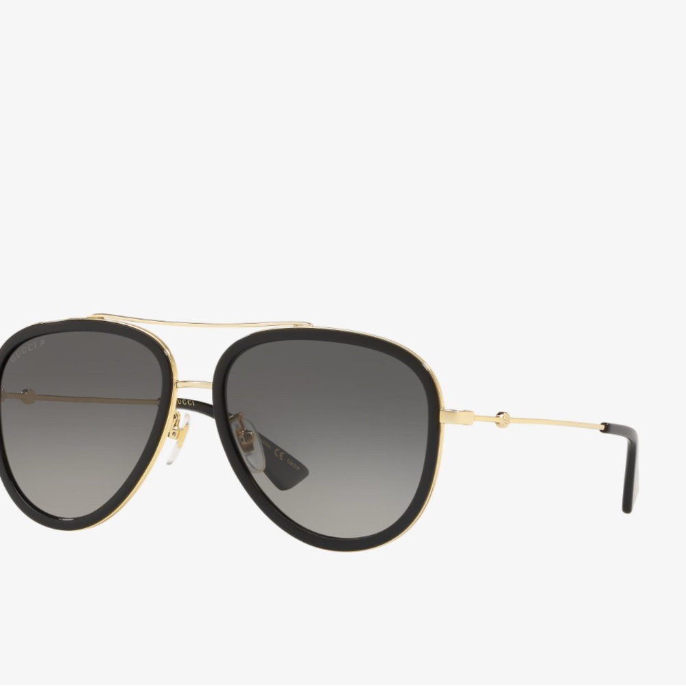 New Gucci Black and Gold Aviator Sunglasses
